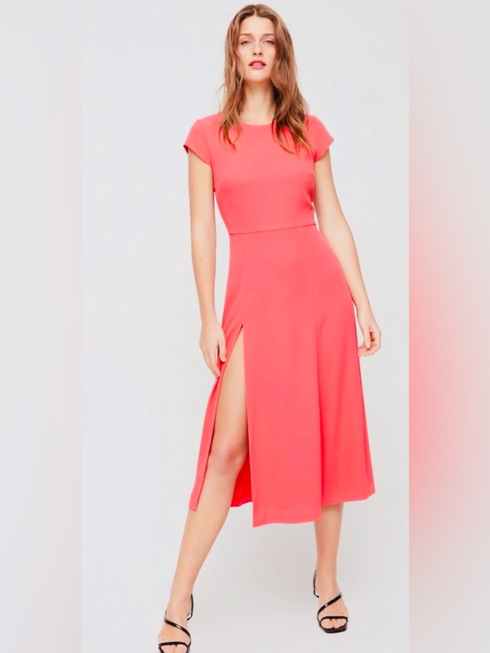 Aritzia Babaton Hamptons Midi Slit Dress Fresco Pink Coral Sz 8 Summer Event